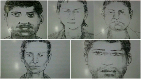 Cảnh sát Ấn Độ đã công bố ảnh phác họa 5 nam giới mà họ đang truy lùng.